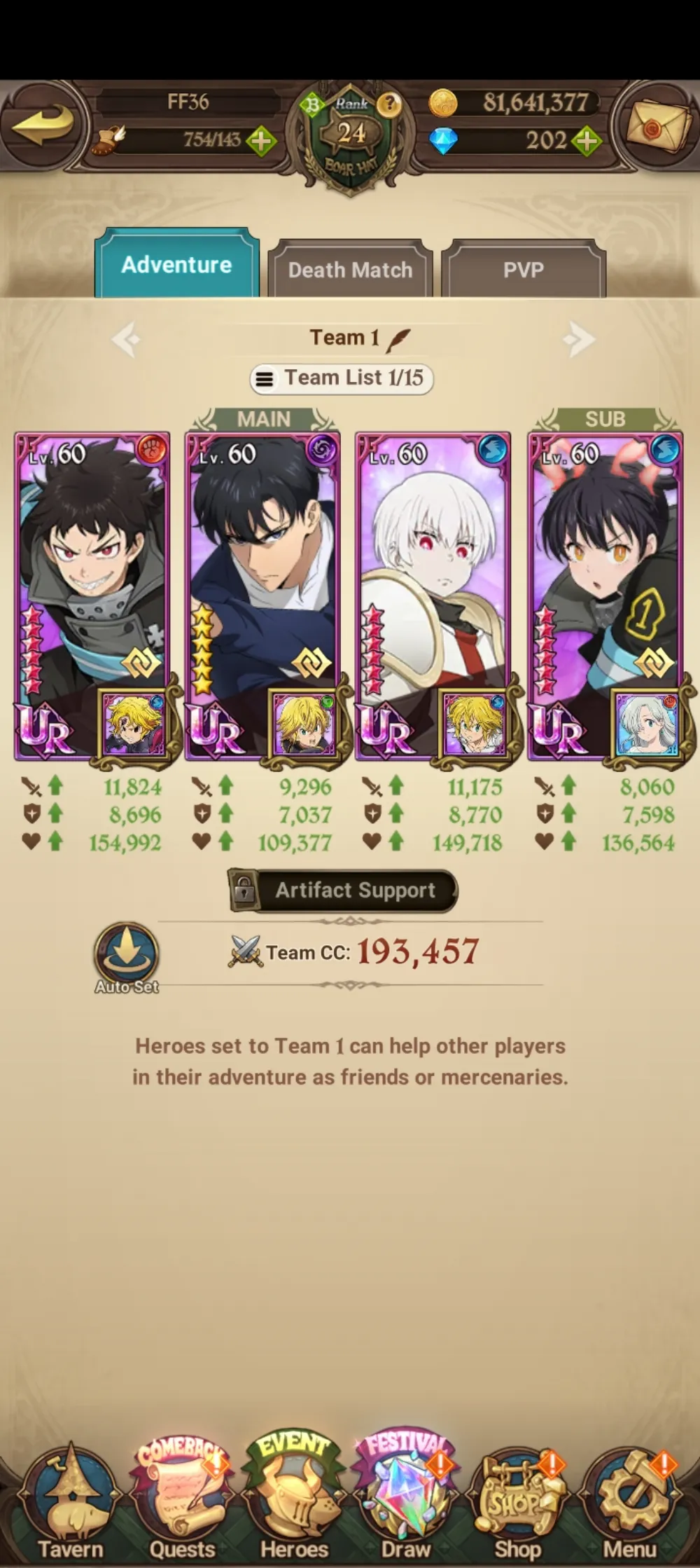 FF36 Starter Asia 💎210+ ( FireForce Solo leveling )