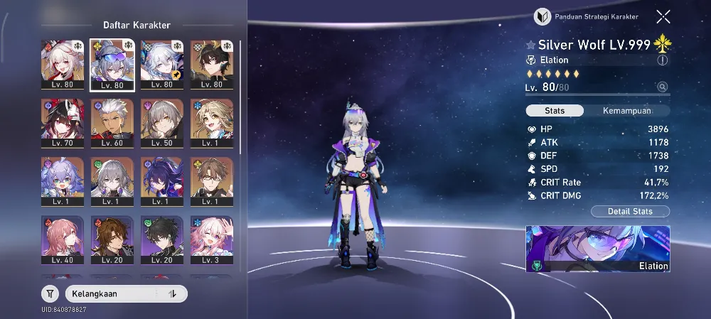 Premium silver wolf lv 9999