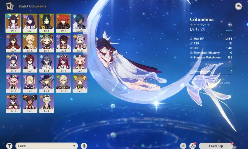 Starter Columbina + Raiden Shogun + Tighnari + Diluc