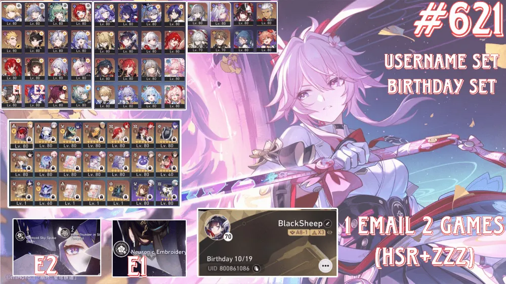 Asia Tl70 | 27 Limited 7 Sign | E2 Archeron, E1 Ruanmei hsr UID OLD 800 | 1 email 2 games (ZZZ+HSR)