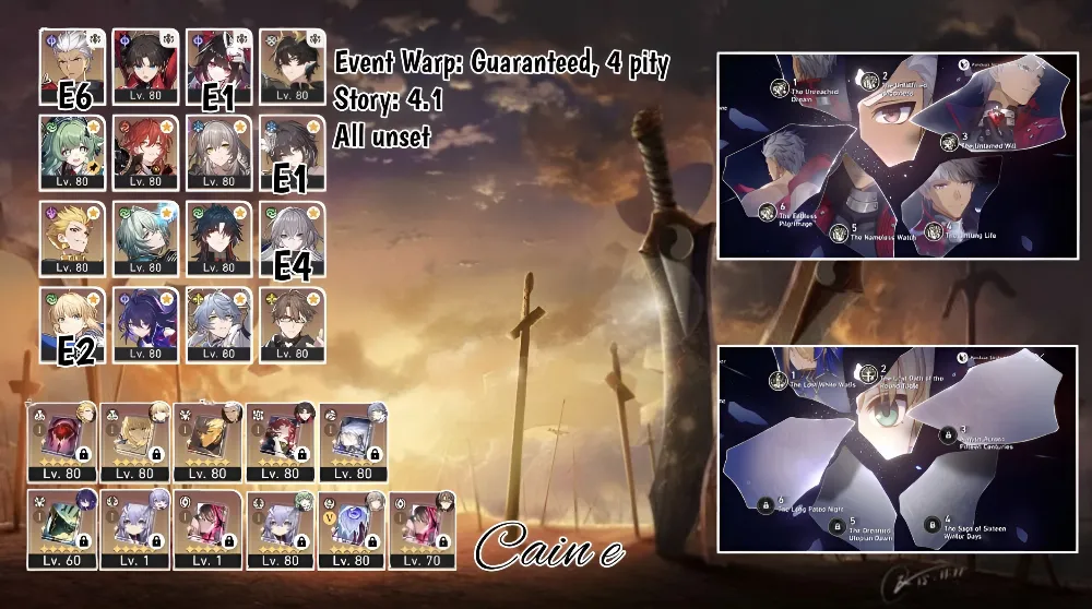 Asia. Archer E6S1 + Saber E2S1 + Sparkle E1 + Ruan mei E1 + Bronya E4 +more