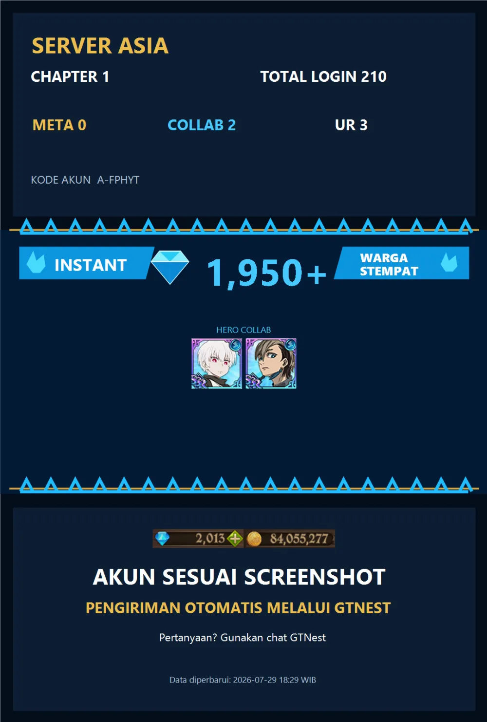ASIA 2100+💎 | SHO FIRE FORCE | A-FPHYT | AKUN GACHA STARTER TIMBUNAN 7DS