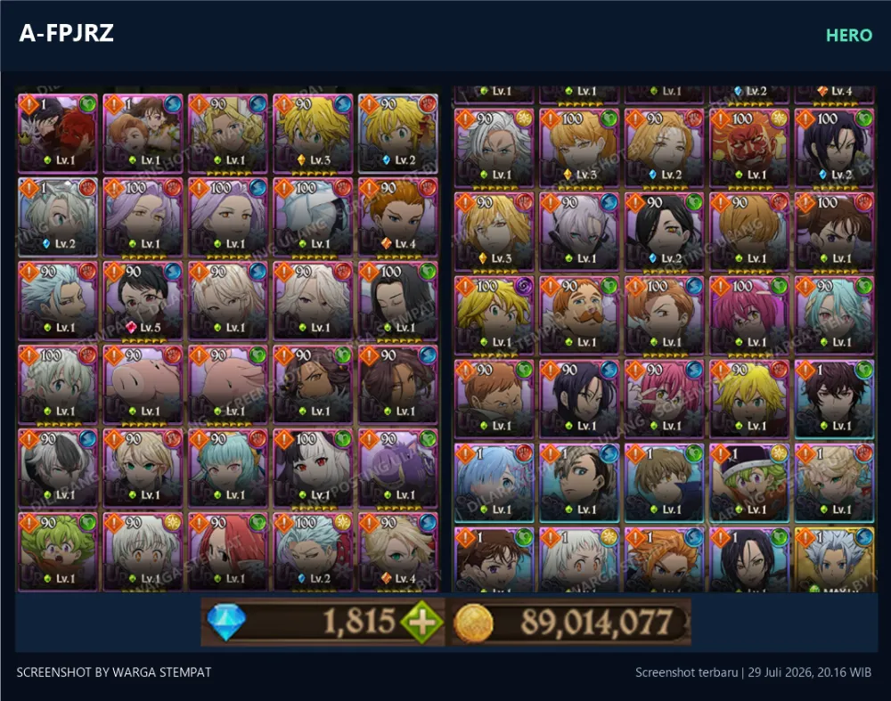 ASIA 1900+💎 | MENOR | A-FPJRZ | AKUN GACHA STARTER TIMBUNAN 7DS