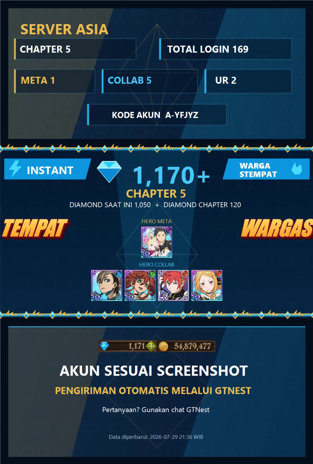 ASIA 1250+💎 | SUBARU BEATRICE RE ZERO | A-YFJYZ | AKUN CHAPTER 5 7DS