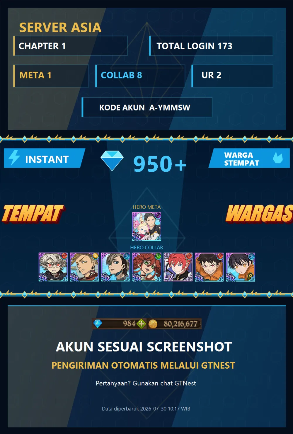 ASIA 1100+💎 | SUBARU BEATRICE GACHIAKUTA | A-YMMSW | AKUN GACHA STARTER TIMBUNAN 7DS