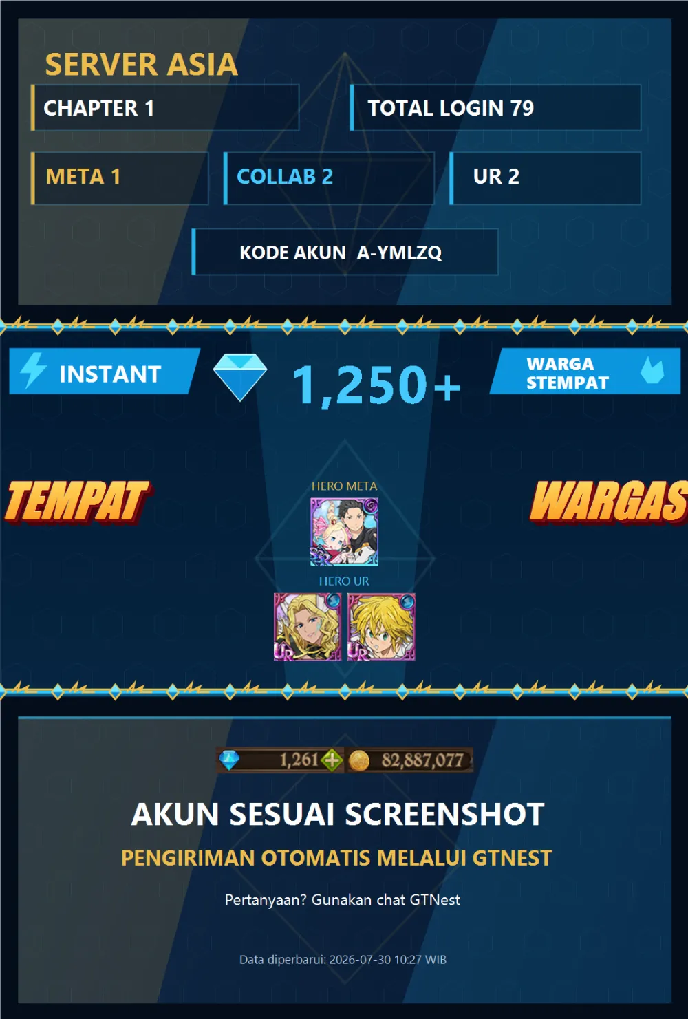 ASIA 1350+💎 | SUBARU BEATRICE RE ZERO | A-YMLZQ | AKUN GACHA STARTER TIMBUNAN 7DS