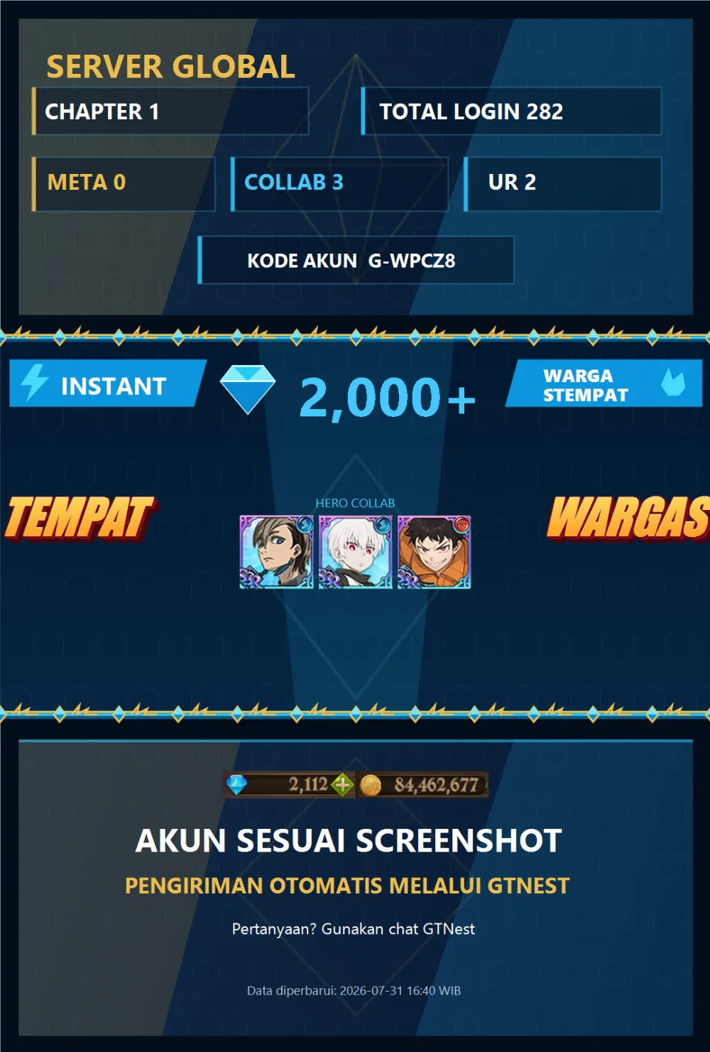 GLOBAL 2000💎 | SHINRA SHO KUSAKABE FIRE FORCE | G-WPCZ8 | AKUN GACHA STARTER TIMBUNAN 7DS