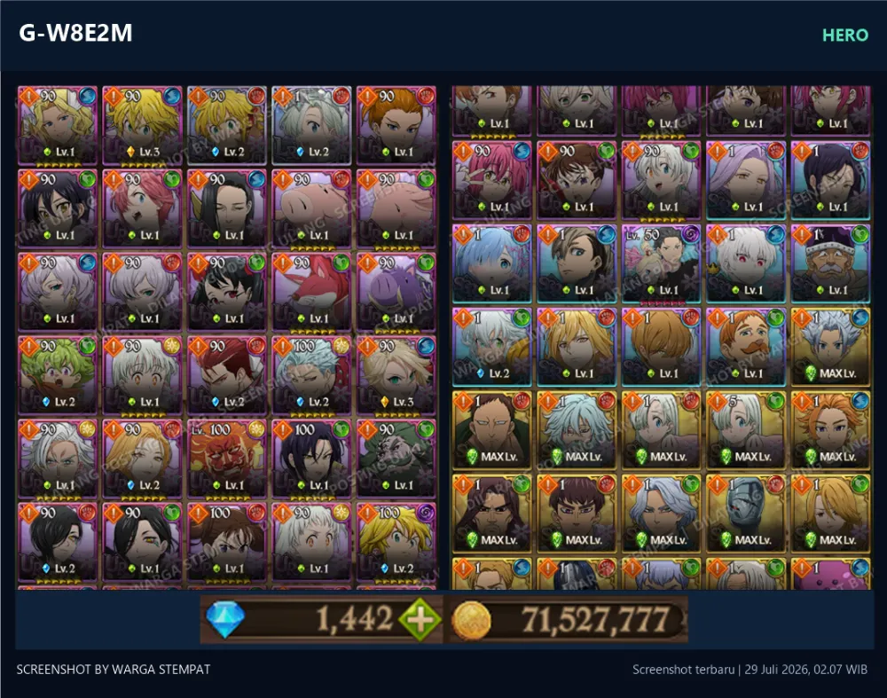 GLOBAL 1350💎 | SUBARU BEATRICE SHO | G-W8E2M | AKUN GACHA STARTER TIMBUNAN 7DS