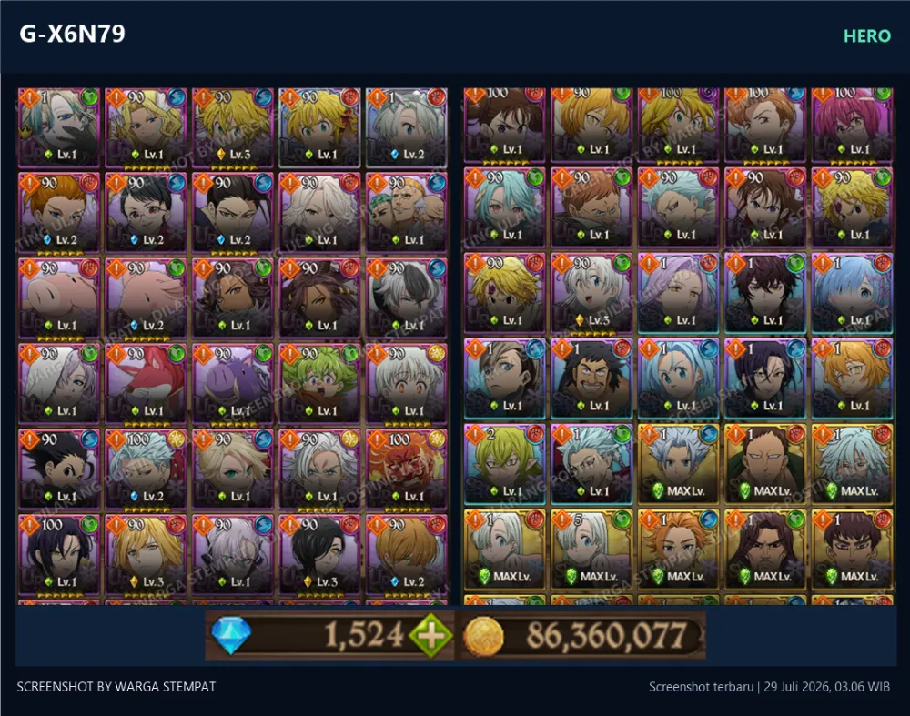 GLOBAL 1450💎 | SALOS | G-X6N79 | AKUN GACHA STARTER TIMBUNAN 7DS