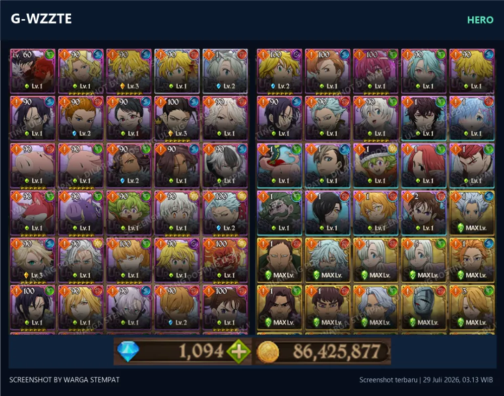 GLOBAL 1000💎 | MENOR | G-WZZTE | G-EZZET | G-WZZ28 | AKUN GACHA STARTER TIMBUNAN 7DS