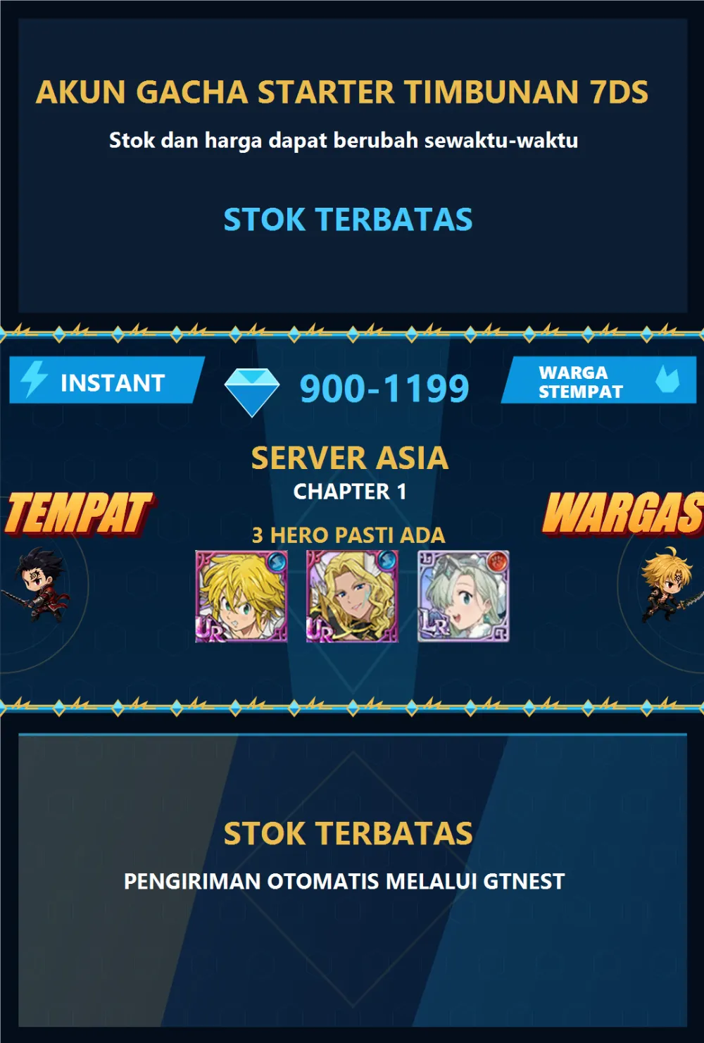 ASIA 900-1199 💎 | AKUN GACHA STARTER TIMBUNAN 7DS