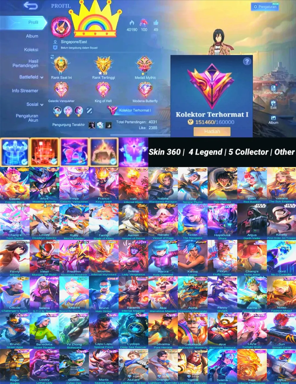 Skin 360 | 4 Legend | 5 Collector | 4 Aspirants | 2 Vessel | 2 Starwars | Neobeast Fredrinn
