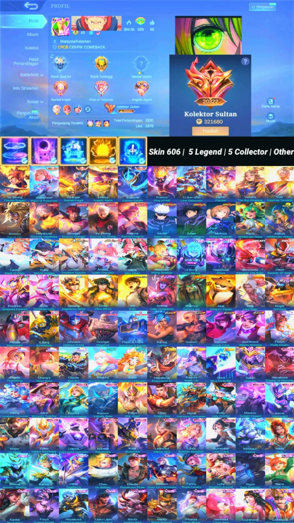 World Collector | Skin 606 | 5 Legend | 5 Collector | Full Skin Exorcist | 3 Jujutsu | 2 Mistbenders