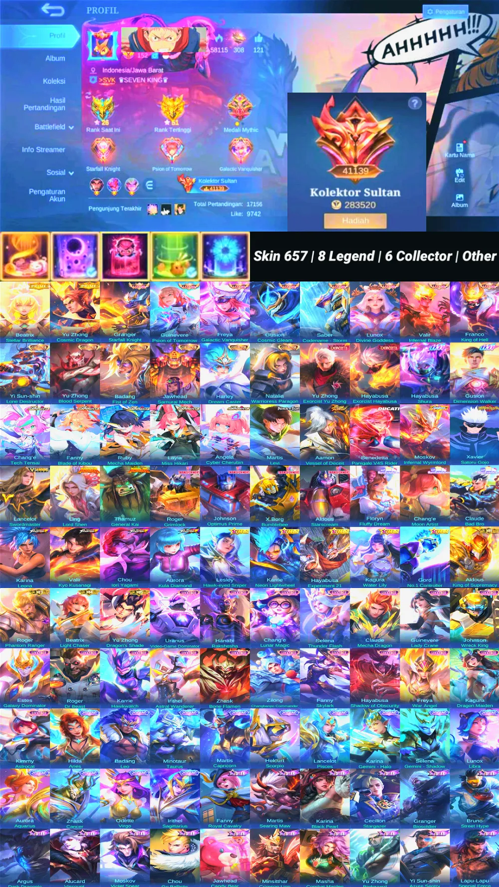 World Collector | Skin 657 | 8 Legend | 6 Collector | 2 Exorcist | 5 Aspirants | 4 Transformers