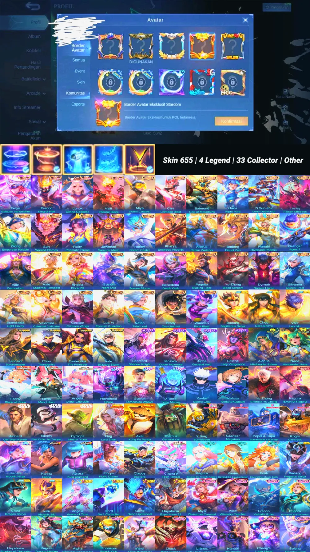 World Collector | Border Stardom | Skin 655 | 4 Legend | 33 Collector | Full Skin Saint Seiya,Abyss