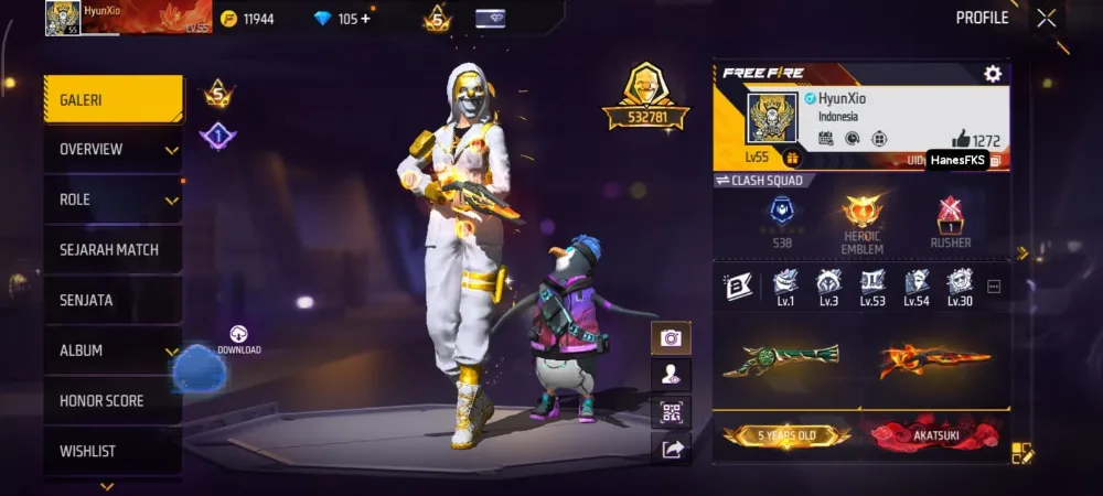 [SULTAN TERMURAH] Akun FF Prime 5 | Full Collab Naruto S2 | Evo Gun Lv 5 & SG2 Rasa | Bundle Mythic