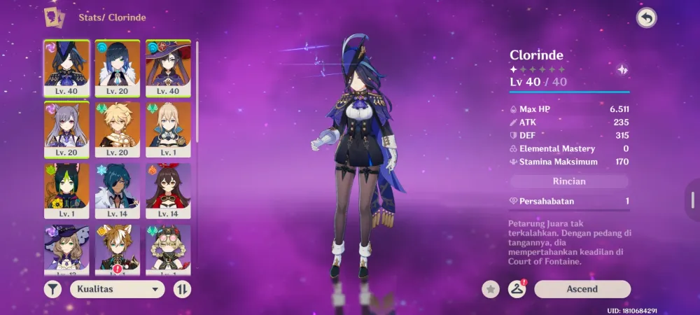 ASIA|AETHER|AR21| Limited Starter Yelan+Clorinde | B5 Standar Mona+Keqing+Jean+Tighnari