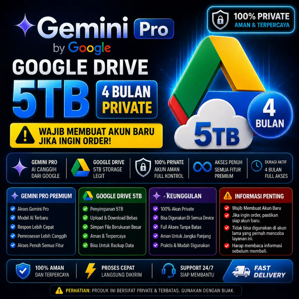 GEMINI PRO GOOGLE DRIVE 5TB 4 BULAN PRIVATE