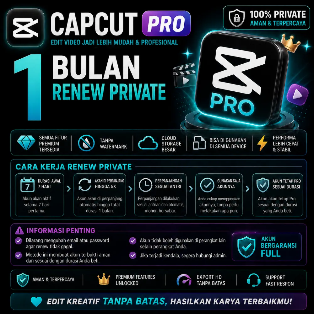 CAPCUT PRO 1 BULAN RENEW PRIVATE