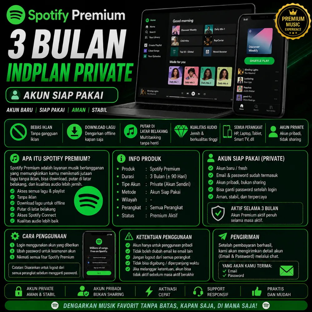 SPOTIFY INDPLAN 3 BULAN PRIVATE