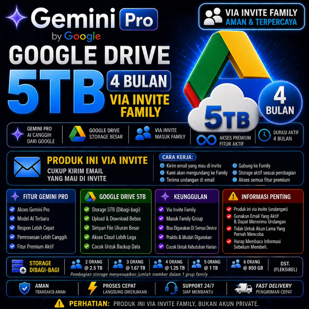GEMINI PRO GOOGLE DRIVE 5TB 4 BULAN VIA INVITE