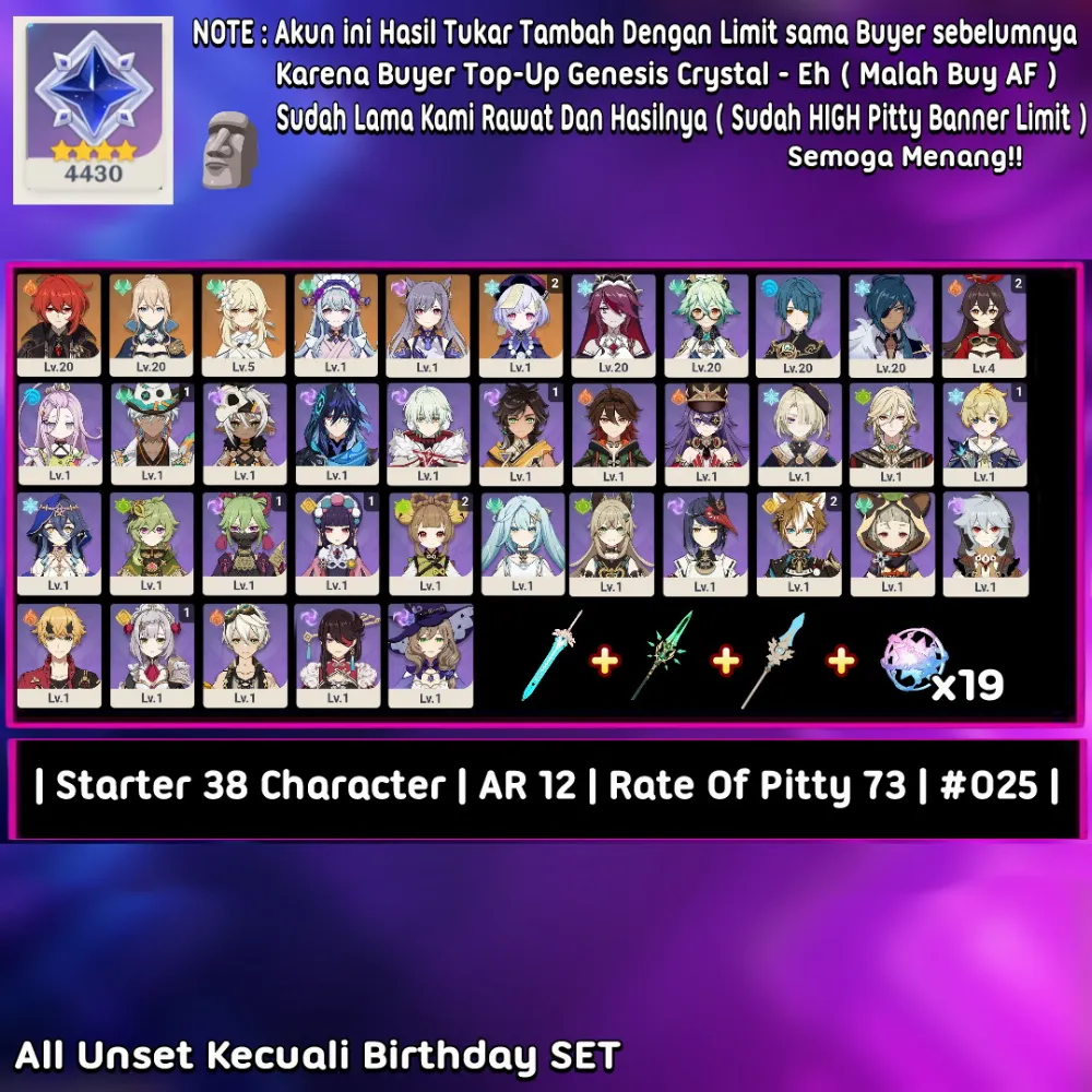 Starter 38 Character | AR 12 | Rate Pitty 73 | Mc Lumine #025 [ Asia Server ]