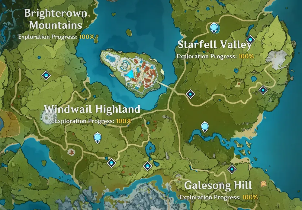 Explore Map Mondstadt 100% [ 5 Wilayah ]