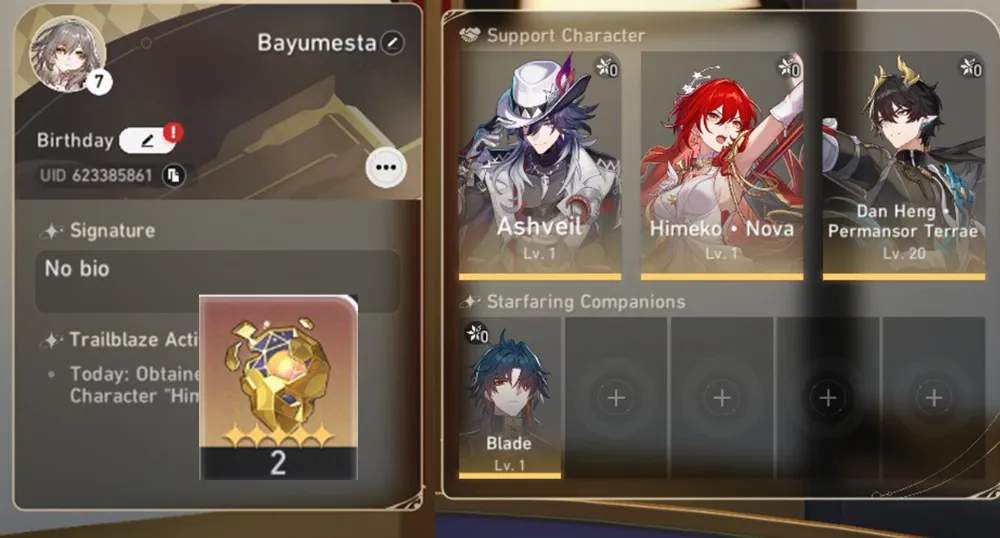 [NA] TL 7 FMC | Starter Himeko Nova + Ashveil + Blade + Dan heng PT + GCSx2