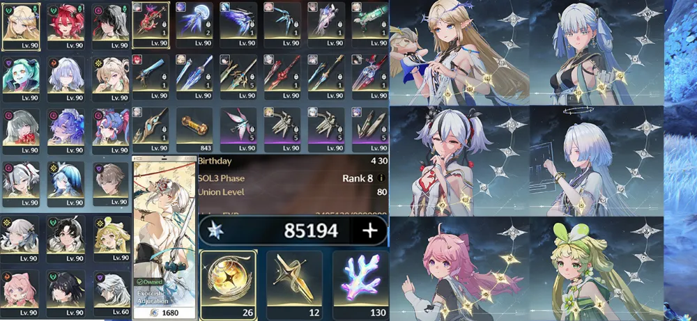 [SEA] UL 80 | 85K Astrite | 1 Skin | RC3 Cartethyia, RC3 Jinhsi, RC1 Mornye | 13 Limit + 9 Sign |